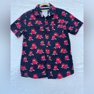 VSTR PREMIUM Shirt Mens size M Slim Fit Button Up Flaming Roses All Over Print